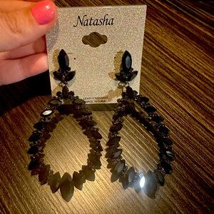 Natasha Couture Black Teardrop Earrings